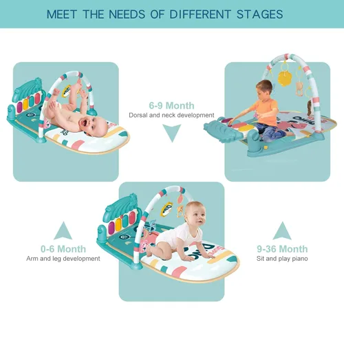 Miniatura 2 de dearlomum Tapete de juego para bebé y piano para tiempo de barriga, alfombrilla de actividad sensorial para bebés con 5 juguetes, música y luces
