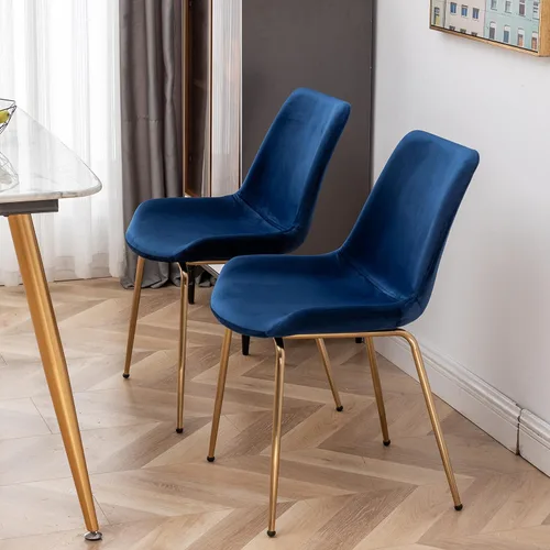 Miniatura 5 de R. Everett - Silla de comedor moderna de terciopelo con patas chapadas en oro duraderas, juego de 2, color azul