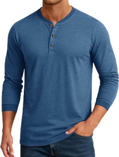 Miniatura 17 de Cotrasen Camisas Henley de Manga Larga para Hombre Camisetas de Algodón con 3 Botones Tops Casuales Básicos de Moda