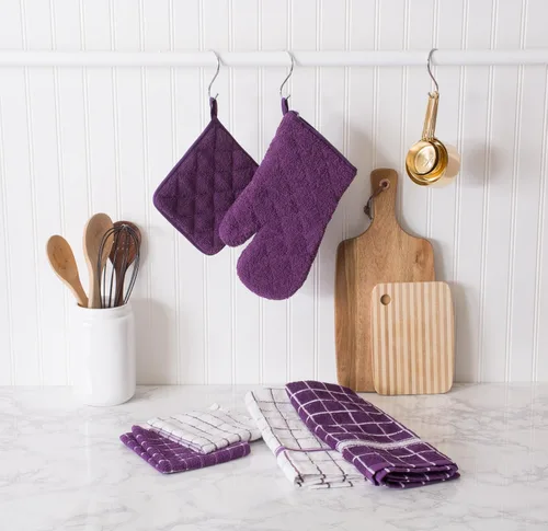 Miniatura 3 de DII - Agarradera acolchada de algodón 100% Terry, colección básica, resistente al horno, berenjena, juego de 2 piezas