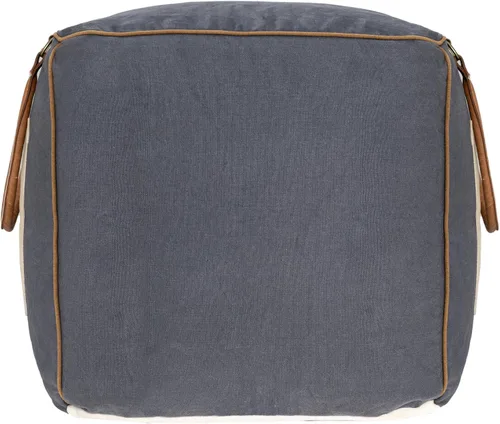 Miniatura 2 de Puf otomano de mezcla de algodón de tejido plano con bloques de color azul/beige para decoración del hogar Reposapiés industrial hecho a mano