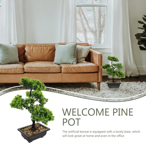 Miniatura 3 de Yardwe Árbol de pino bonsái artificial: plantas de imitación de pino en maceta, arreglos florales acogedores, decoración de Feng Shui, centros