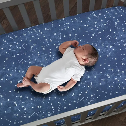 Miniatura 2 de Lambs & Ivy Sky Rocket Blue Stars/Galaxy/Space - Sábana bajera ajustable para cuna (100% algodón)
