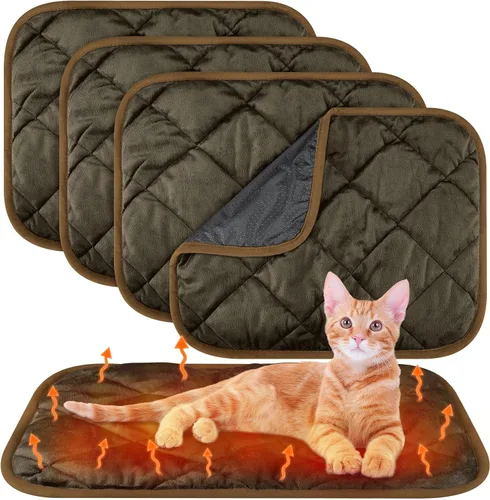 Miniatura 64 de Paquete de 4 Almohadillas Autocalentables para Gatos, Alfombrilla Autocalentable para Perros que Refleja el Calor Corporal, Almohadilla Térmica