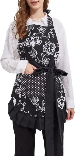 Miniatura 8 de Delantal para mujer Surblue, 100 % algodón orgánico, reutilizable, con dobladillo y dos bolsillos, tira extralarga