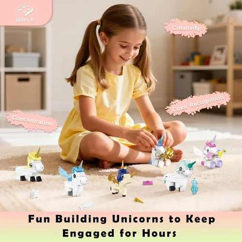 Miniatura 2 de Juego de construcción de juguetes de unicornio, paquete de 6 regalos de fiesta de unicornio compatibles con Lego, bolsas de regalo, Halloween
