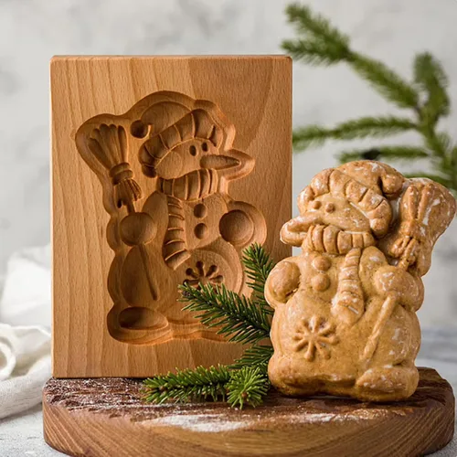 Miniatura 28 de Molde de Galletas de Madera Herramienta de Decoración de Galletas de Madera Moldes de Galletas 3D Molde de Hornear Gracioso Arte de Relieve Navidad