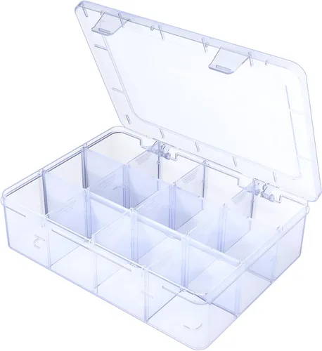 Miniatura 4 de Caja organizadora grande transparente, caja organizadora de 12 rejillas con divisores extraíbles para joyas, almacenamiento de cuentas, contenedor