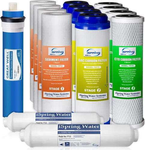 iSpring F15-100 Juego de cartuchos de filtro de agua de repuesto para 2 años para sistemas estándar de ósmosis inversa de ósmosis inversa de 5