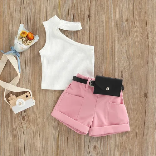 Miniatura 153 de TheFound Trajes de verano para niñas pequeñas, sin mangas, de punto acanalado, halter, pantalones cortos, ropa para recién nacidos, conjunto de 3