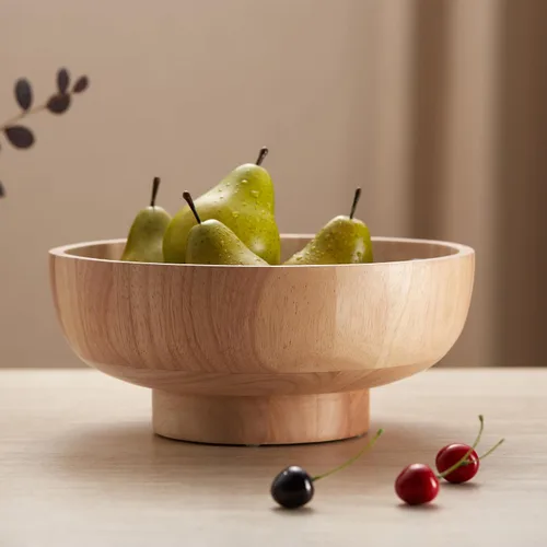 Miniatura 8 de Tazón de fruta negro de madera sólida seguro para alimentos para encimera de cocina, diámetro de 12 pulgadas