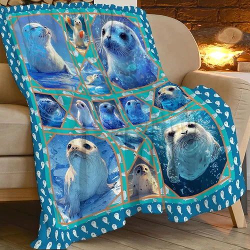 Miniatura 8 de Manta de Foca del Océano, Regalos de Focas para Niños, Niñas, Adultos, Mujeres y Hombres, Suave, Acogedora, Cálida, Felpa Esponjosa, Mullida