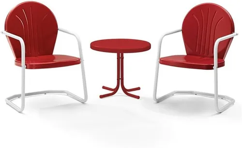 Miniatura 9 de Crosley Furniture Griffith - Juego de sillas y mesa auxiliar de 3 piezas, juego de mesa auxiliar de metal retro para porche, color rojo Rojo y blanco