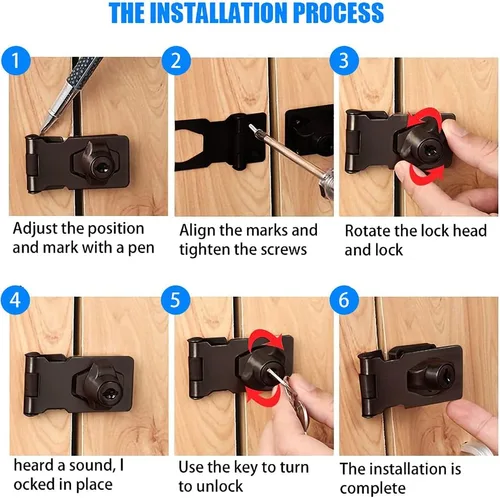 Miniatura 4 de Paquete de 2 cerrojos con llave, perilla giratoria, cerrojo de bloqueo con llave para puertas pequeñas, armarios y más, acero inoxidable, cerrojo