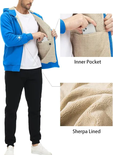 Miniatura 5 de MAGCOMSEN Chaqueta de forro polar con capucha para hombre, con cremallera completa, cálida, mullida, resistente al viento, abrigos de invierno