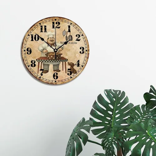 Miniatura 5 de ArogGeld Chef - Reloj de pared de cocina de madera, 10 silencioso, sin tictac, de cuarzo, funciona con pilas, para sala de estar, dormitorio