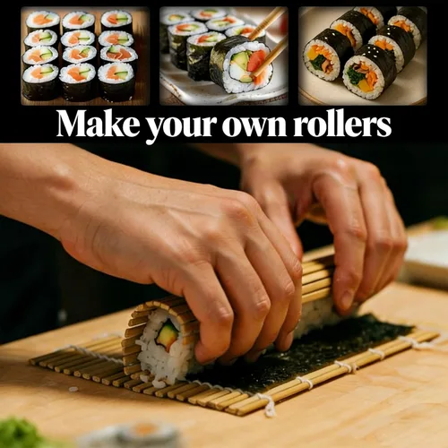Miniatura 6 de MIUQILAIY Alfombrilla de bambú para sushi de 9.5"x9.5", rodillo para kimbap (2 PIEZAS)