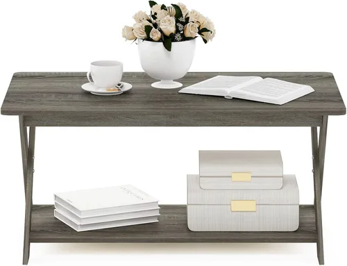 Miniatura 4 de Furinno – Mesa de café moderna y simplista, mesa de café rectangular moderna con patas en X, mesa auxiliar entrelazada, para sala de estar, Pino