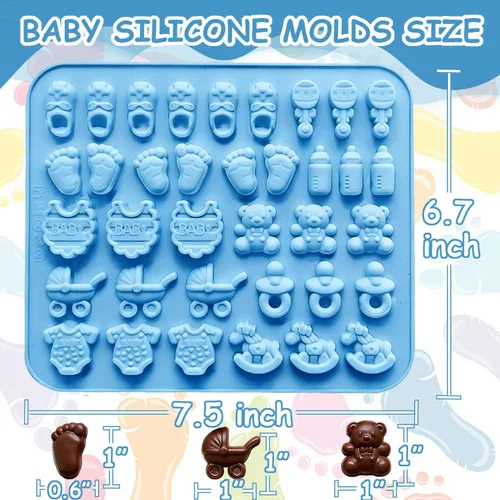 Miniatura 3 de 2 moldes de chocolate para baby shower, pies de bebé, carro, moldes de silicona de enfermería para chocolate, caramelos, gomitas, resina, jabón