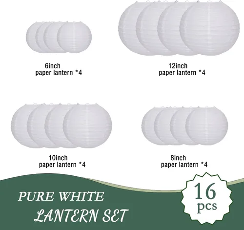 Miniatura 2 de Faroles de papel blanco redondos chinos para fiestas, decoración del hogar y bodas, varios tamaños de 6 pulgadas, 8 pulgadas, 10 pulgadas, 12
