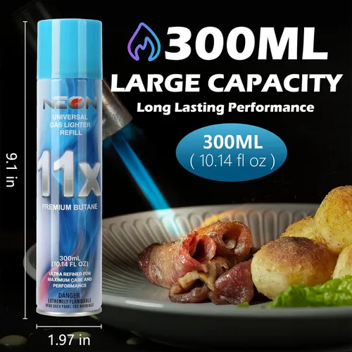 Miniatura 4 de NEON Recambio de combustible de butano, 11 veces ultrarefinado, líquido de encendedor premium de 300ml (10.1 fl oz) con boquilla de metal y 5