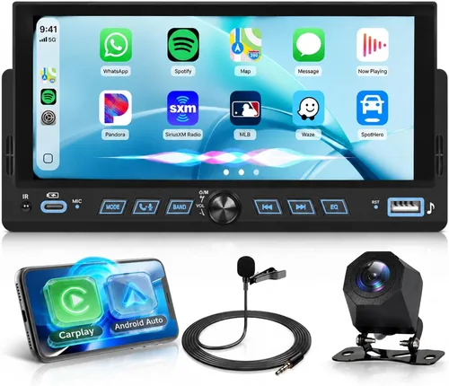 Estéreo de coche de un solo din inalámbrico Carplay de 6.86 pulgadas con pantalla táctil Android Auto, radio de coche Rimoody con Bluetooth 5.2,