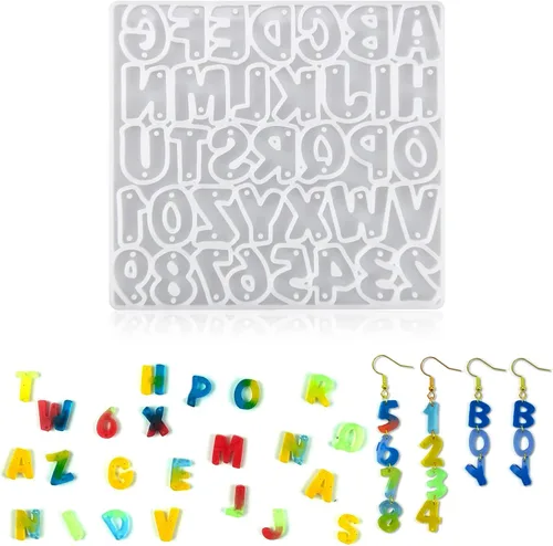 Miniatura 7 de Smays Moldes de aretes de resina para hacer joyas de bricolaje, moldes de silicona con letras del alfabeto y números para manualidades de resina