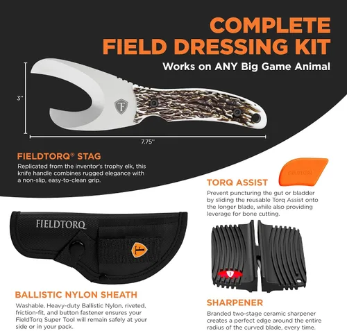 Miniatura 3 de Kit de afilado FieldTorq Herramienta súper 3-en-1 con funda y afilador Cuchillo de pelado para caza Gancho intestinal Juego de cuchillos