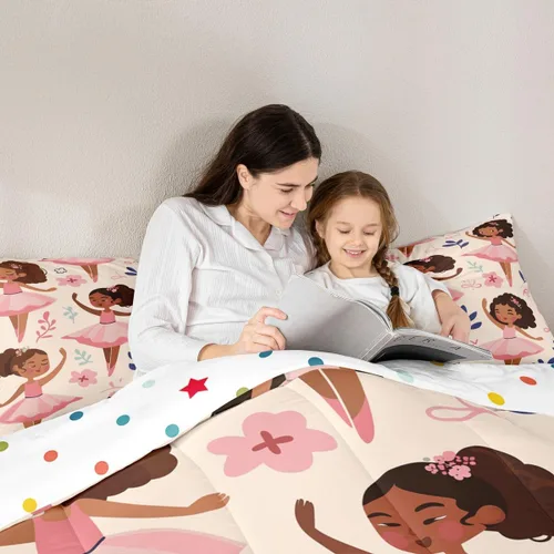 Miniatura 157 de Erosebridal Juego de ropa de cama de princesa de ballet, tamaño Queen, juego de edredón de 3 piezas para niñas bailarinas de ballet, lindo juego