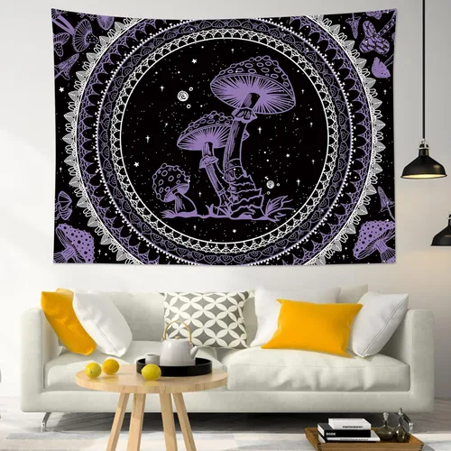 Miniatura 26 de SCECALA Tapiz bohemio de hongos, mandala blanco y negro para colgar en la pared para dormitorio, decoración bohemia del hogar, 60 x 40 pulgadas