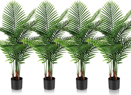Miniatura 13 de Jexine Paquete de 4 palmeras artificiales de 6 pies, plantas falsas, plantas artificiales de areca para interiores y exteriores, árbol sintético