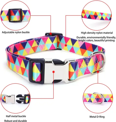 Miniatura 5 de Lindo collar para perros XS, pequeños, medianos y grandes, collar de nailon suave para mascotas, con estampado 3D multicolor, collares ajustables 5