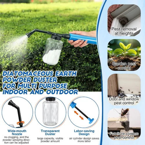 Miniatura 5 de Qualirey Polvo de tierra de diatomeas, dispensador aplicador de polvos de jardín de 16.9 fl oz, polvo de polvo, aplicador de polvos para el hogar