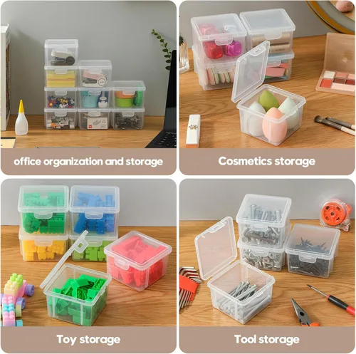 Miniatura 3 de Paquete de 10 cajas organizadoras de cuentas, pequeños recipientes de plástico transparente con tapas, almacenamiento de manualidades para cuentas