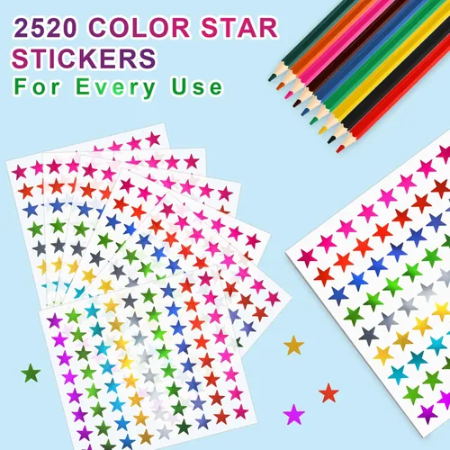 Miniatura 4 de Calcomanías metálicas de estrellas, 2520 piezas, estrellas de papel metálico de 0.6 pulgadas para recompensas de niños y tabla de comportamiento