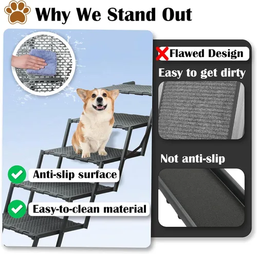 Miniatura 3 de Rampa para perros para automóvil, SUV y camión, escaleras portátiles para mascotas con superficie antideslizante y fácil de limpiar, escalón