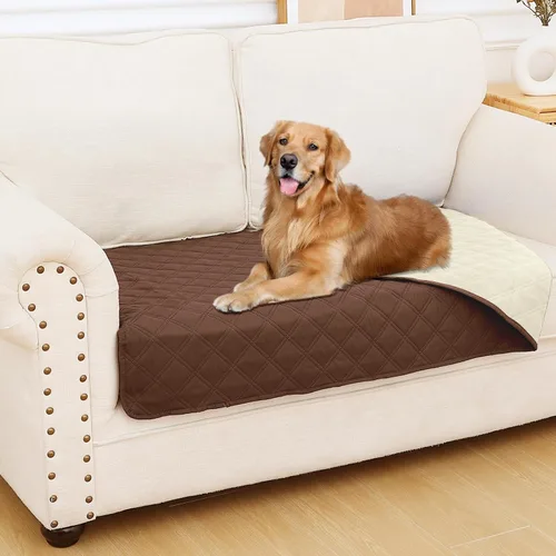 Miniatura 154 de Smiry Funda impermeable para cama de mascota, suave y lavable, para muebles, cama, sofá, reversible, a cuadros (30 x 53 pulgadas, color beige/beige)