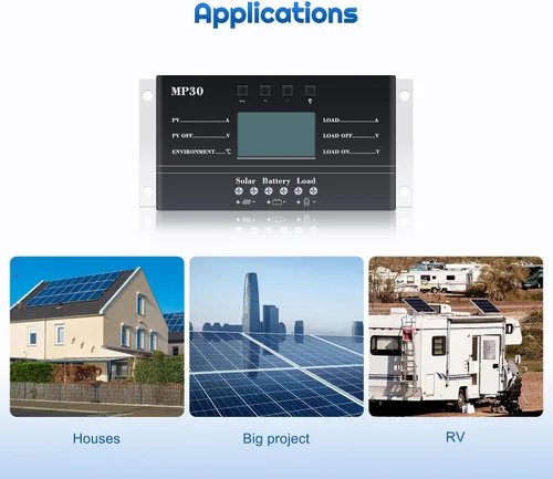 Miniatura 6 de Controlador de carga solar de 30 A, 12 V/24 V PWM, controlador de carga solar negativa, regulador de panel solar con función de sensor
