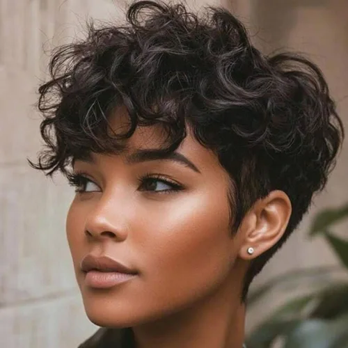 Miniatura 16 de MOONSHOW - Pelucas cortas de corte Pixie para mujeres negras, peluca de corte Pixie marrón Short Pixie Wigs for Black Women Natural Layered Short