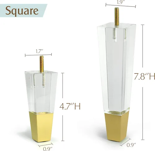 Miniatura 6 de Juego de 4 patas acrílicas de repuesto para muebles, patas de sofá, decoración moderna y transparente, patas cuadradas (4.7 pulgadas cuadradas)