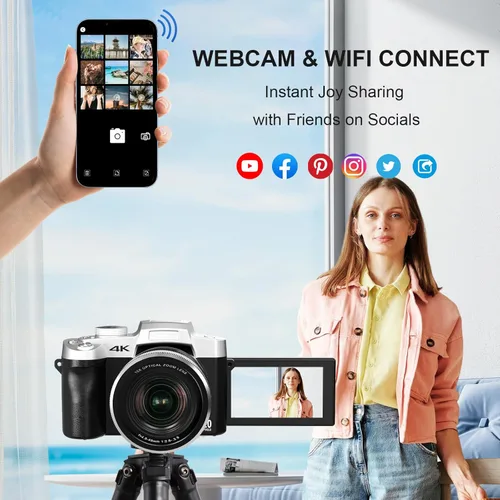 Miniatura 4 de Yatao Cámaras para Fotografía y Vlogging, Cámara Digital 4K de 75 Megapíxeles con Pantalla Táctil Giratoria, Zoom Óptico 10X, WiFi, Tarjeta TF