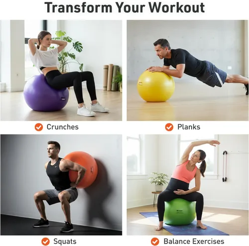 Miniatura 2 de Body Sport - Pelota de ejercicios para deportes con bomba para hogar, gimnasio, equilibrio, estabilidad, Pilates, fuerza de núcleo, estiramiento