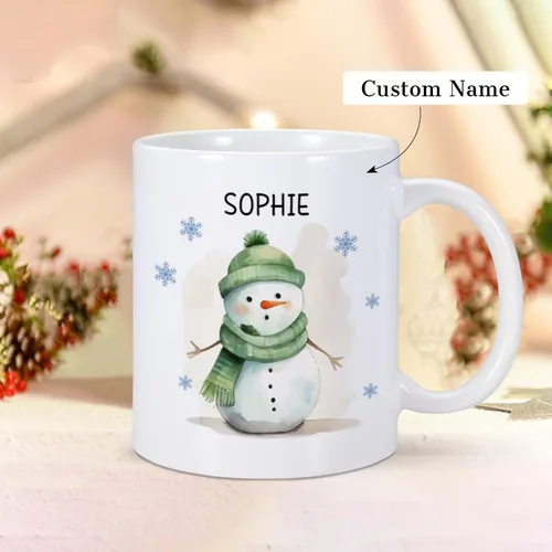 Miniatura 2 de Taza de Navidad personalizada para niños, taza de café con nombre personalizado de muñeco de nieve para niñas y niños, taza de chocolate caliente