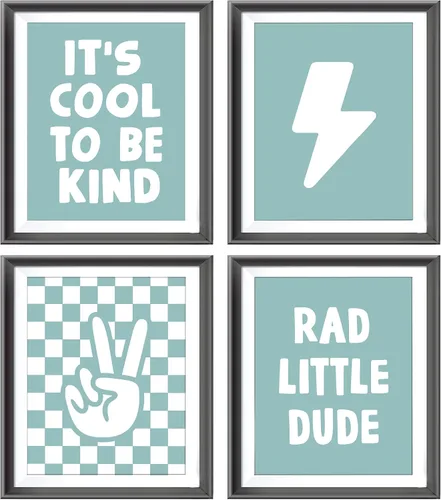 Miniatura 7 de Cartel de mano retro a cuadros negros y blancos preppy relámpago de la paz para decoración de habitación de niños, decoración divertida de Rad