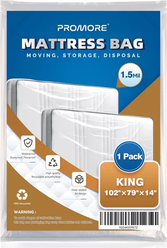 Miniatura 23 de Bolsa de colchón de plástico para mudanza o almacenamiento, tamaño individual/individual XL (1.5 mil), fundas protectoras de colchón impermeables