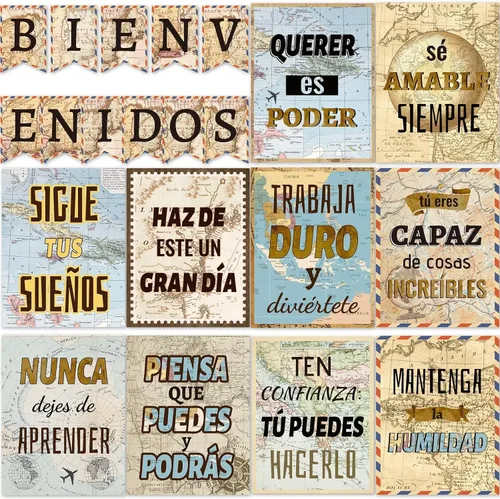 gisgfim 21 pósteres de regreso a clases en español para el aula, mapa, bienvenidos de viaje, póster inspirador en español, póster motivacional en