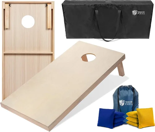 Tailgating Pros Tablas para juego de cornhole - 4 x 2 pies y 3 x 2 pies. Juego de cornhole con estuche de transporte y juego de 8 bolsas de maíz -