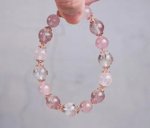 Miniatura 3 de Precious Gemstone Natural Crystal Healing Bracelet, Rutilated Quartz, Moonstone, Quartz Handmade Original Design Bracelet