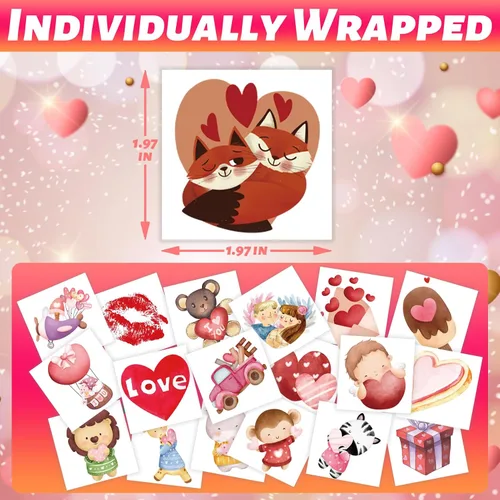 Miniatura 6 de winthrop 240 tatuajes temporales a granel para el día de San Valentín para niños, tatuajes impermeables de seguridad envueltos individualmente