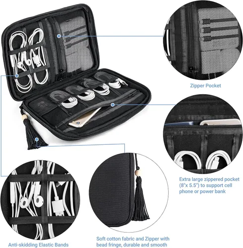 Miniatura 3 de Mkono Organizador de artículos electrónicos, organizador de cables de viaje, bolsa de algodón, accesorios portátiles todo en uno, estuche